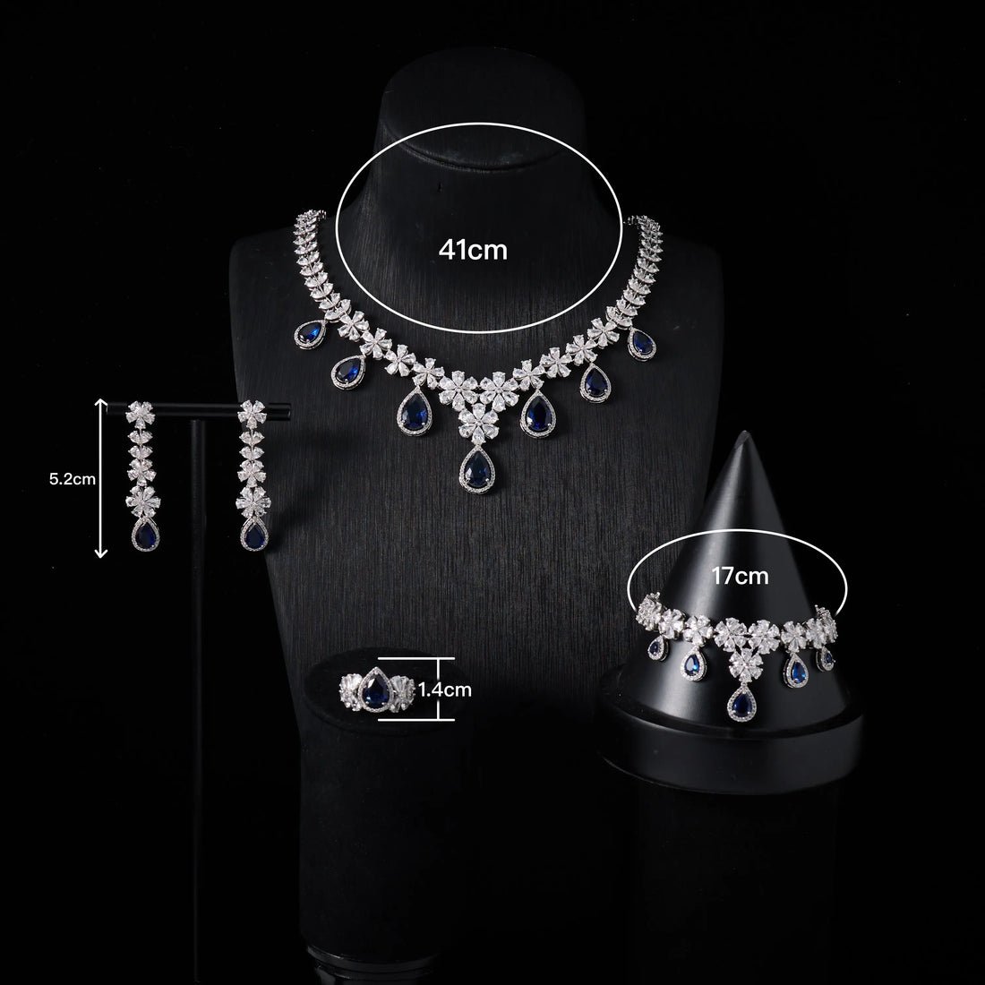 Luxury 4-Piece Water Drop Cubic Zirconia Bridal Jewelry Set for Women