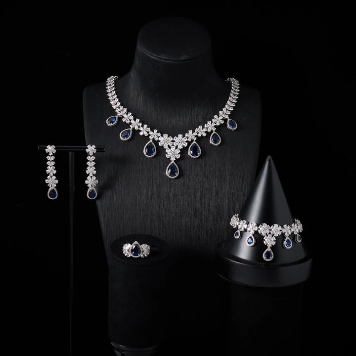 Luxury 4-Piece Water Drop Cubic Zirconia Bridal Jewelry Set for Women