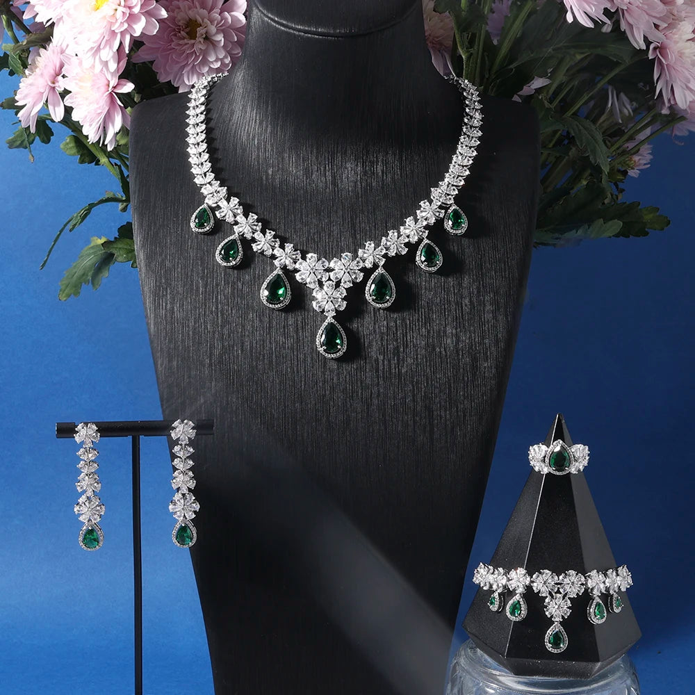 Luxury 4-Piece Water Drop Cubic Zirconia Bridal Jewelry Set for Women