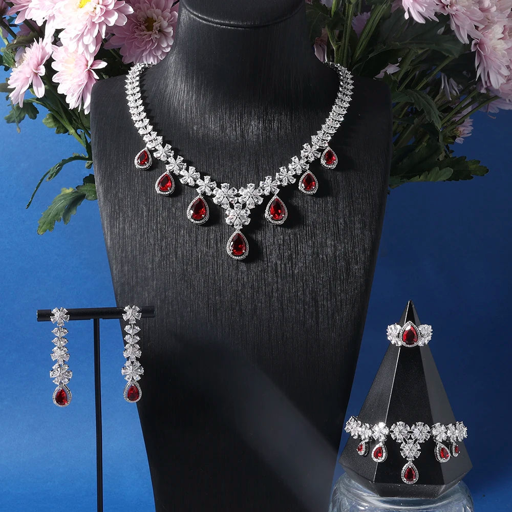 Luxury 4-Piece Water Drop Cubic Zirconia Bridal Jewelry Set for Women