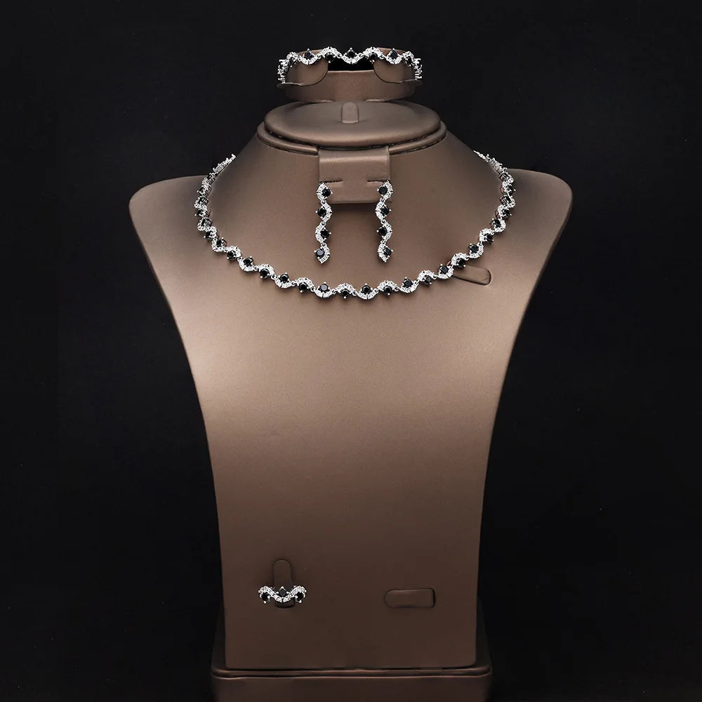 Luxury Black Necklace, Earrings & Bracelet Set for Women | Elegant Wedding Bridal Party Jewellery