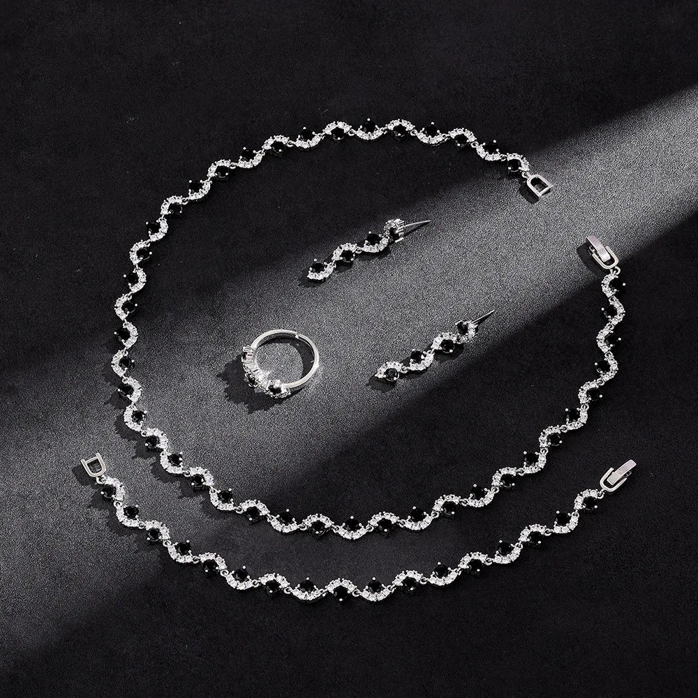 Luxury Black Necklace, Earrings & Bracelet Set for Women | Elegant Wedding Bridal Party Jewellery