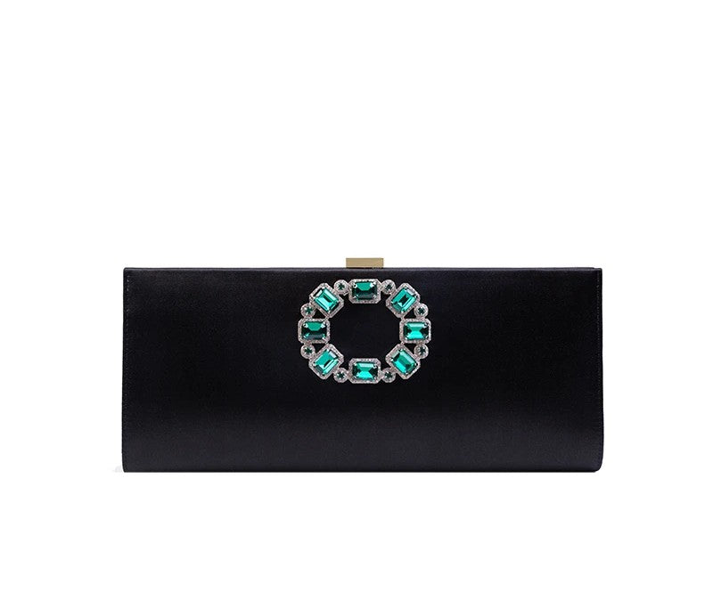 Luxury Black Silk Diamond Clutch Bag for Women – Elegant Evening, Wedding Handbag