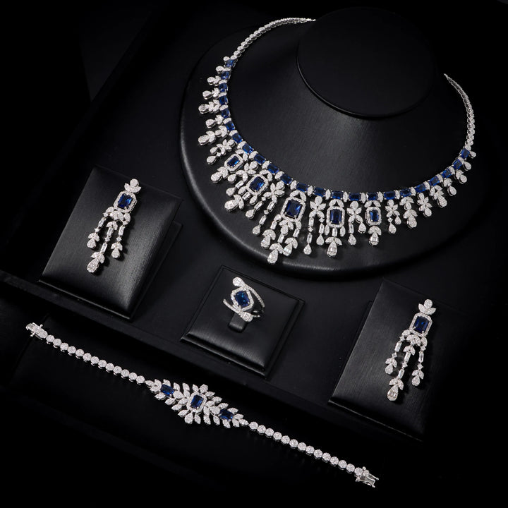 Luxury Blue Cubic Zirconia Bridal Jewelry Set for Women