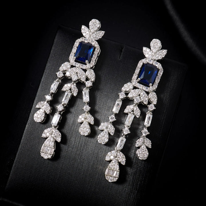 Luxury Blue Cubic Zirconia Bridal Jewelry Set for Women