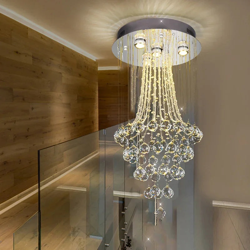 Luxury Crystal Ball LED Chandelier – Modern Staircase, Living Room & Lobby Pendant Light