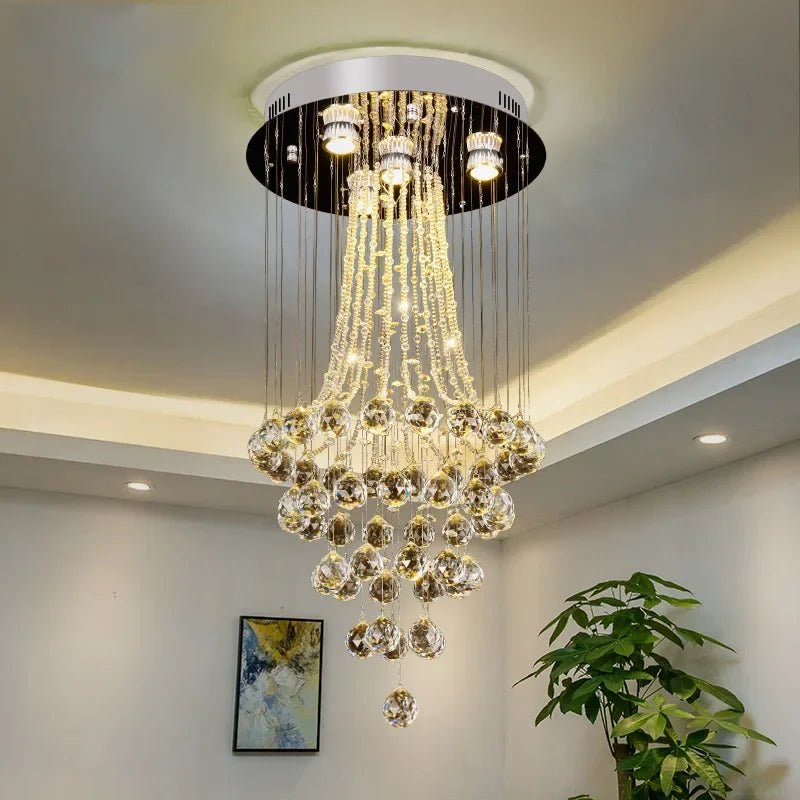 Luxury Crystal Ball LED Chandelier – Modern Staircase, Living Room & Lobby Pendant Light