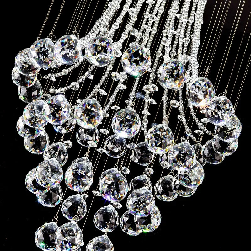 Luxury Crystal Ball LED Chandelier – Modern Staircase, Living Room & Lobby Pendant Light