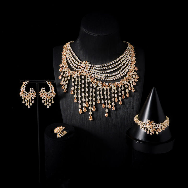 Luxury Crystal Zircon 4-Piece Jewellery Set for Women – Wedding Necklace, Earrings, Bracelet & Ring