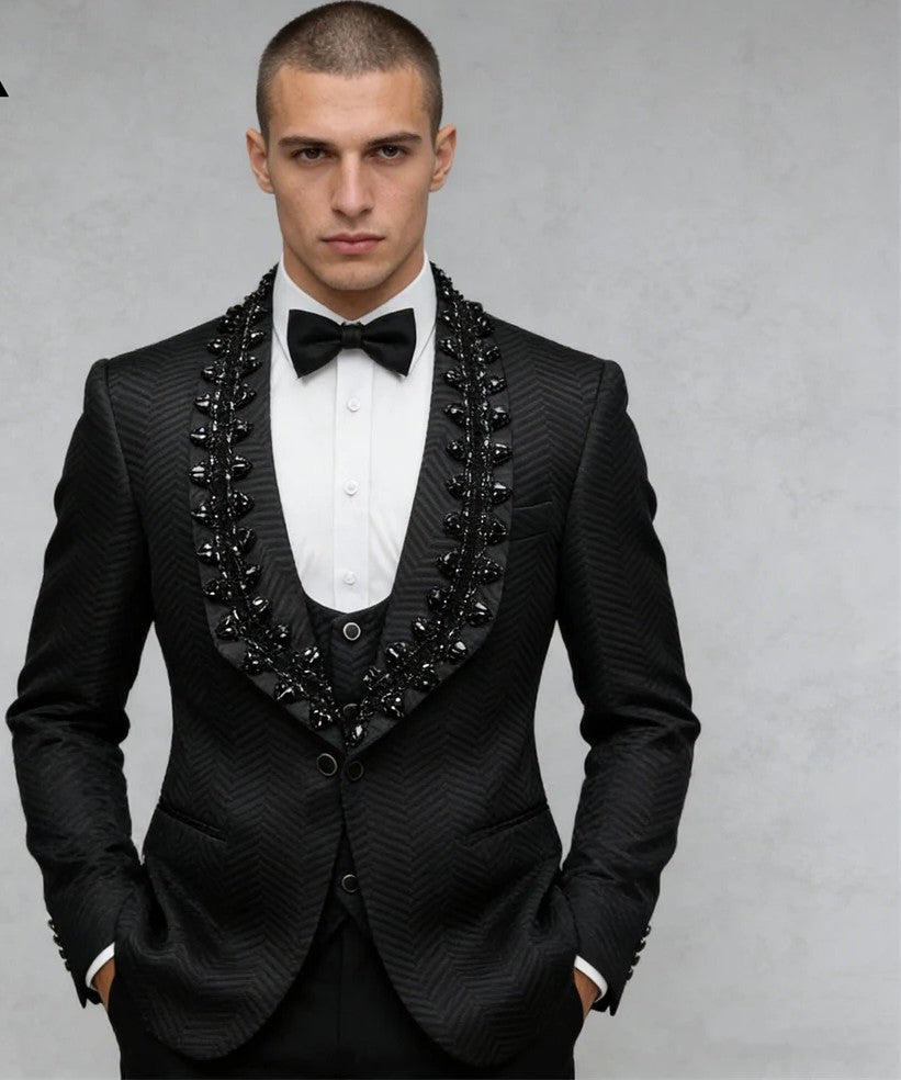 Luxury Crystal Embellished Men's Formal Suit - Premium Wedding Groom Tuxedo with Jacket