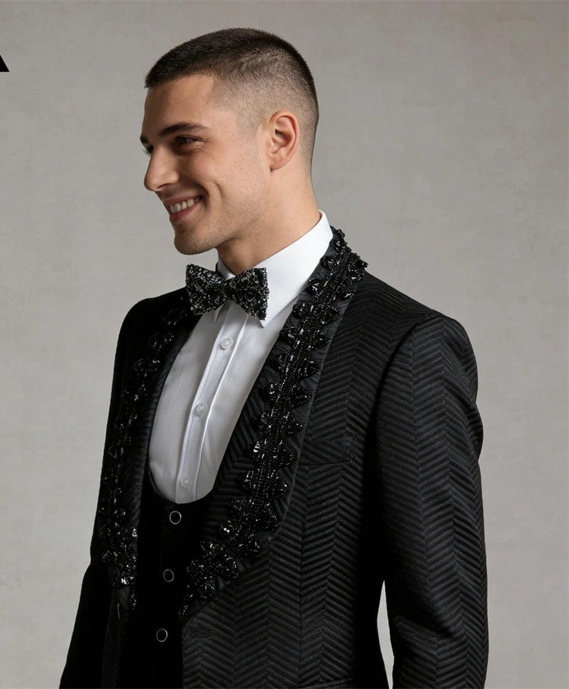 Luxury Crystal Embellished Men's Formal Suit - Premium Wedding Groom Tuxedo with Jacket