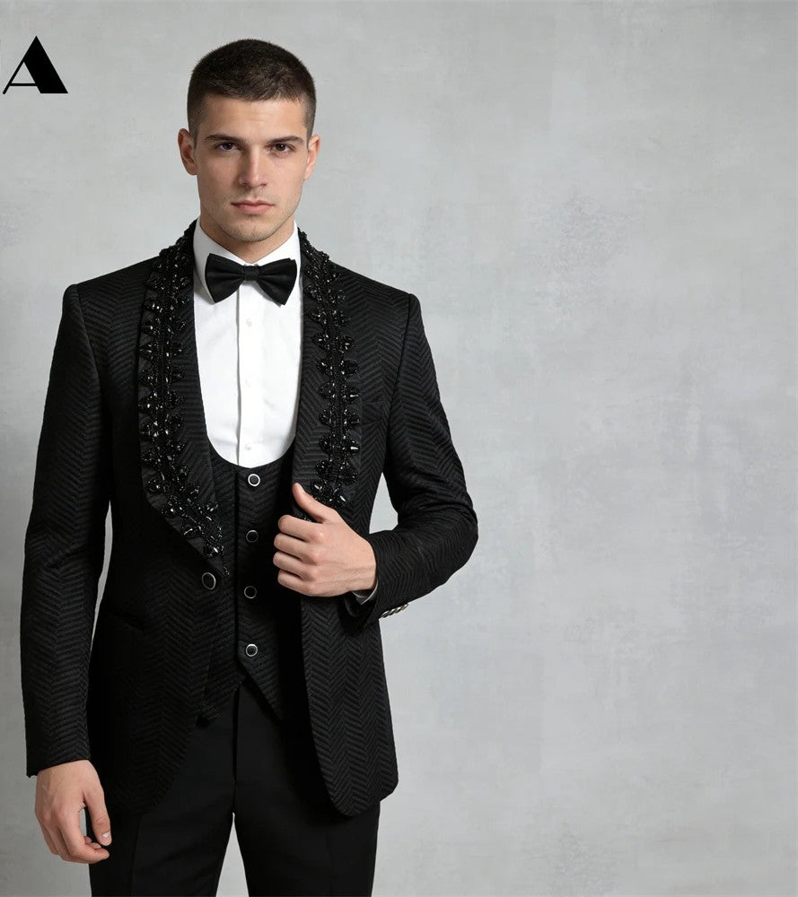 Luxury Crystal Embellished Men's Formal Suit - Premium Wedding Groom Tuxedo with Jacket
