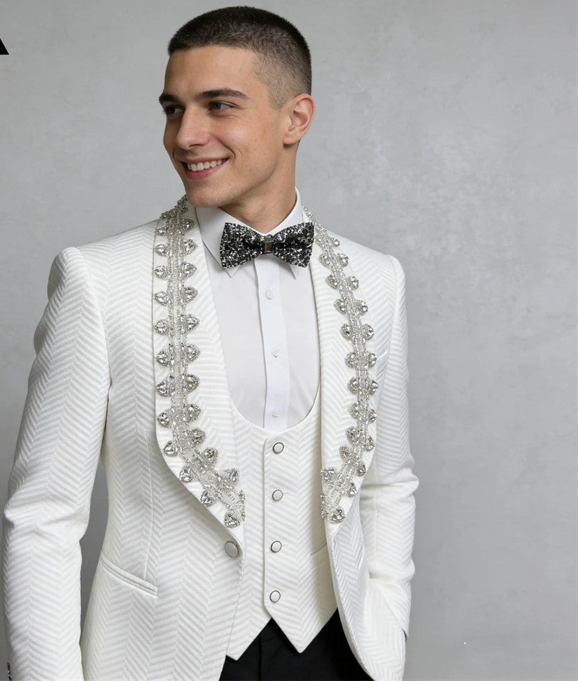 Luxury Crystal Embellished Men's Formal Suit - Premium Wedding Groom Tuxedo with Jacket