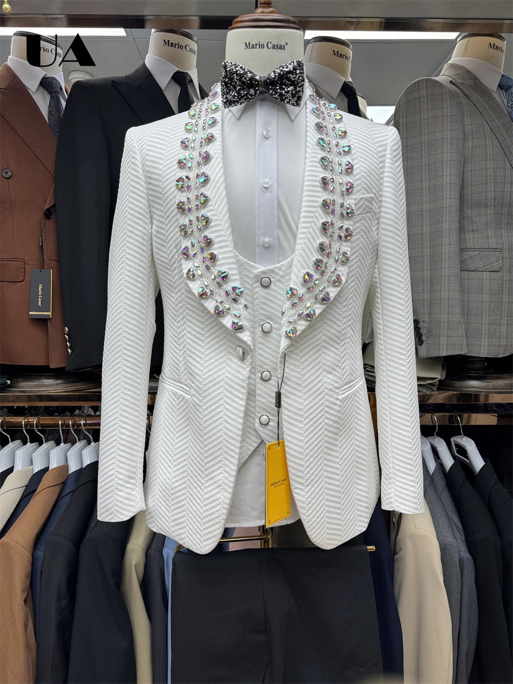 Luxury Crystal Embellished Men's Formal Suit - Premium Wedding Groom Tuxedo with Jacket
