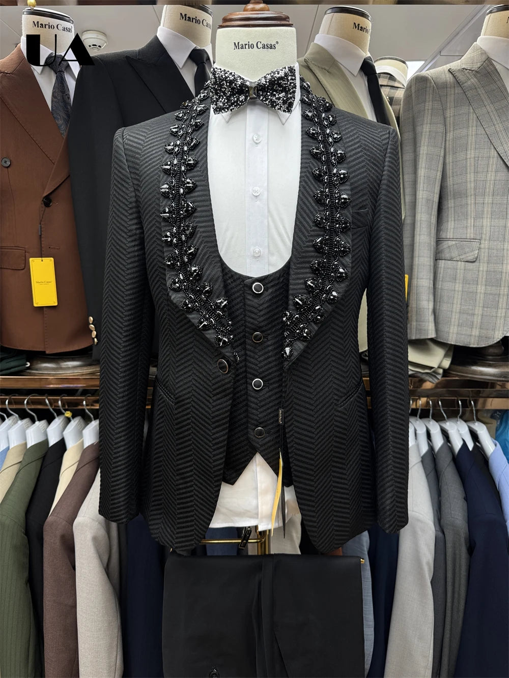 Luxury Crystal Embellished Men's Formal Suit - Premium Wedding Groom Tuxedo with Jacket