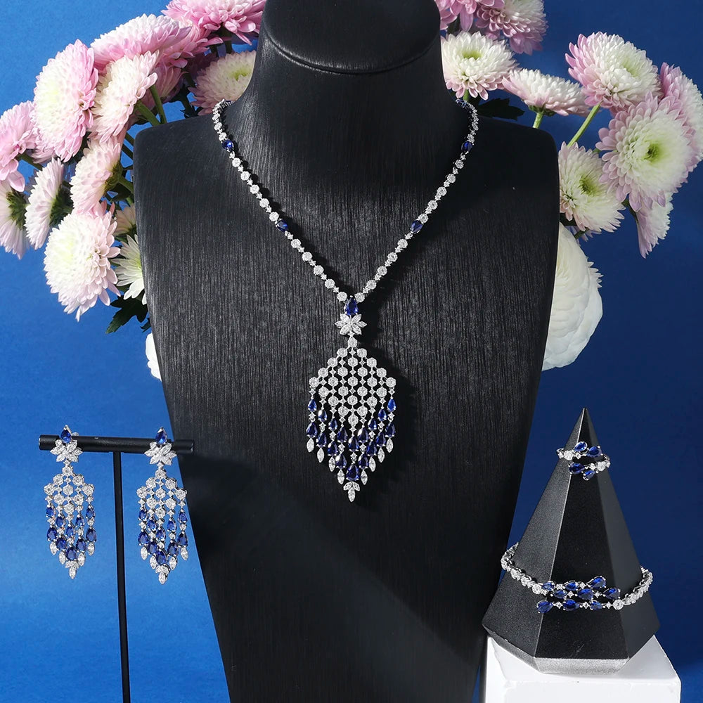 Luxury 4-Piece Water Drop Cubic Zirconia Bridal Jewelry Set for Women