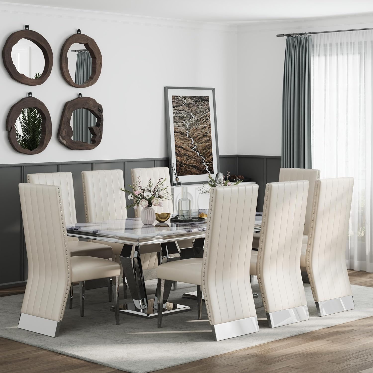 Luxury 78” Black and Gold Dining Table – Rectangular Dining Room Table