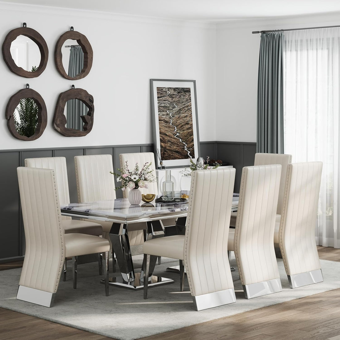 Luxury 78” Black and Gold Dining Table – Rectangular Dining Room Table