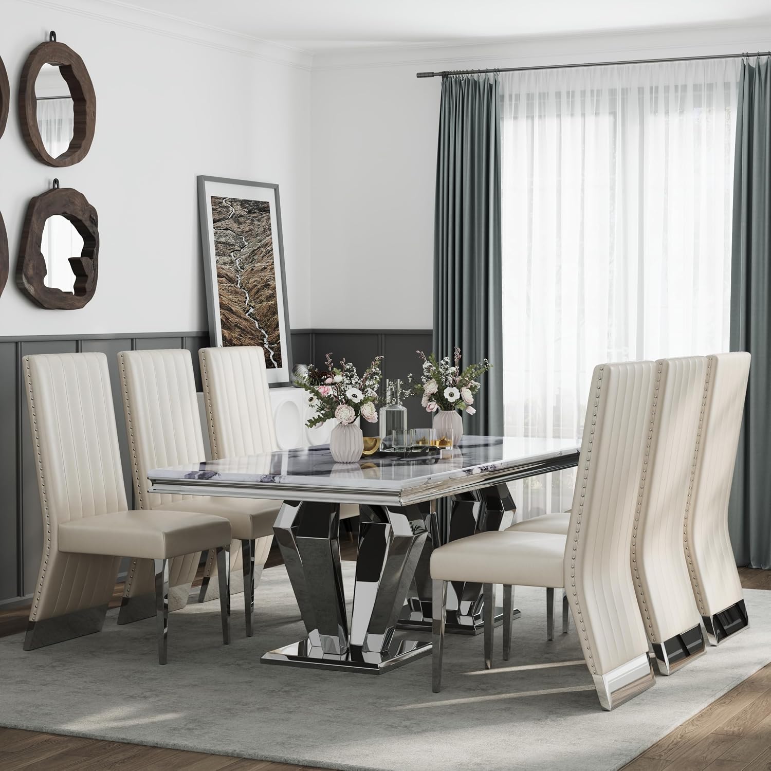 Luxury 78” Black and Gold Dining Table – Rectangular Dining Room Table