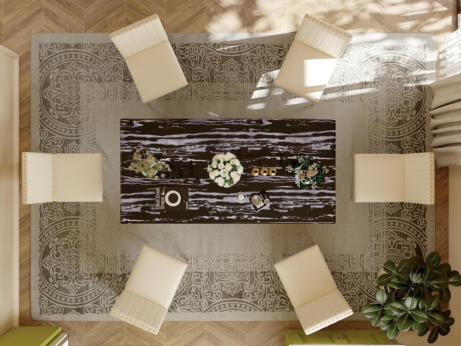Luxury 78” Black and Gold Dining Table – Rectangular Dining Room Table