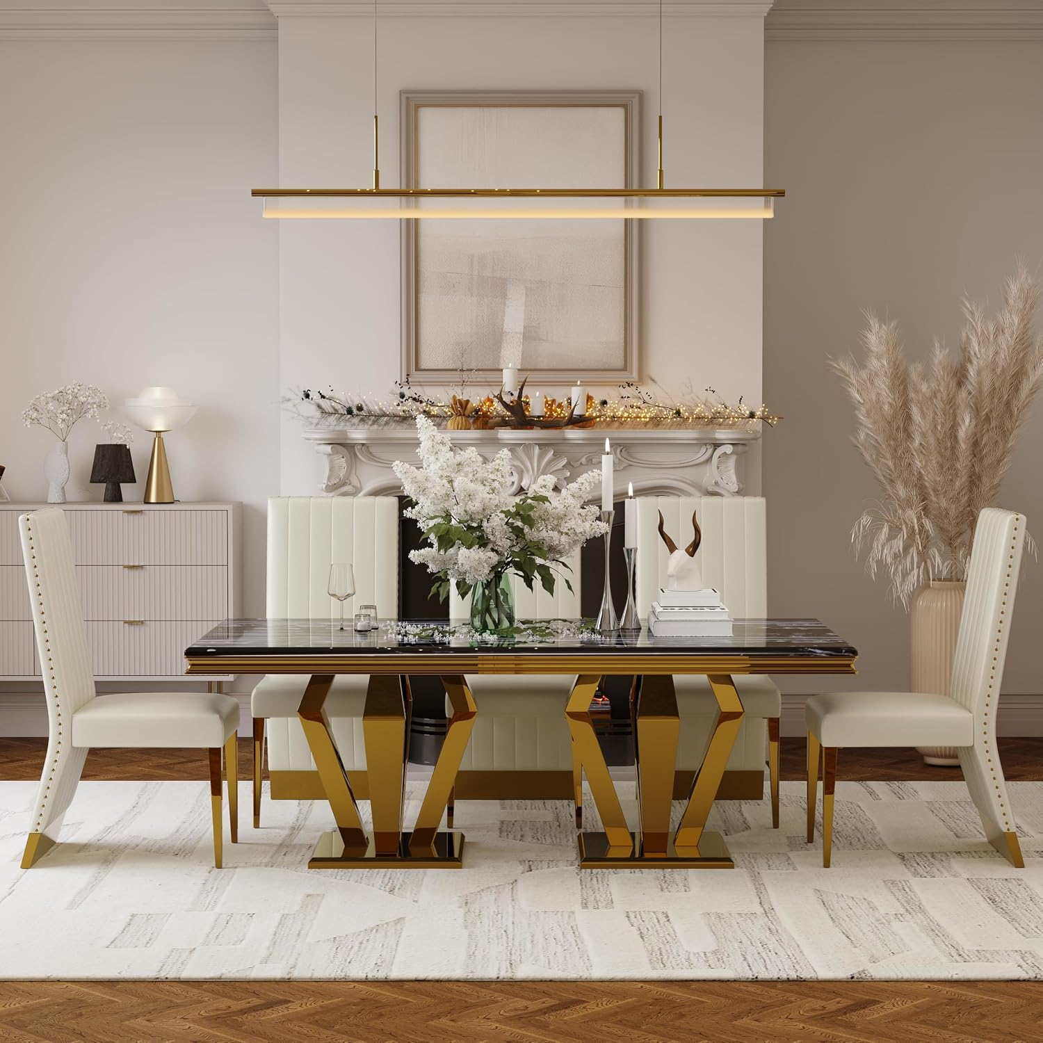 Luxury 78” Black and Gold Dining Table – Rectangular Dining Room Table