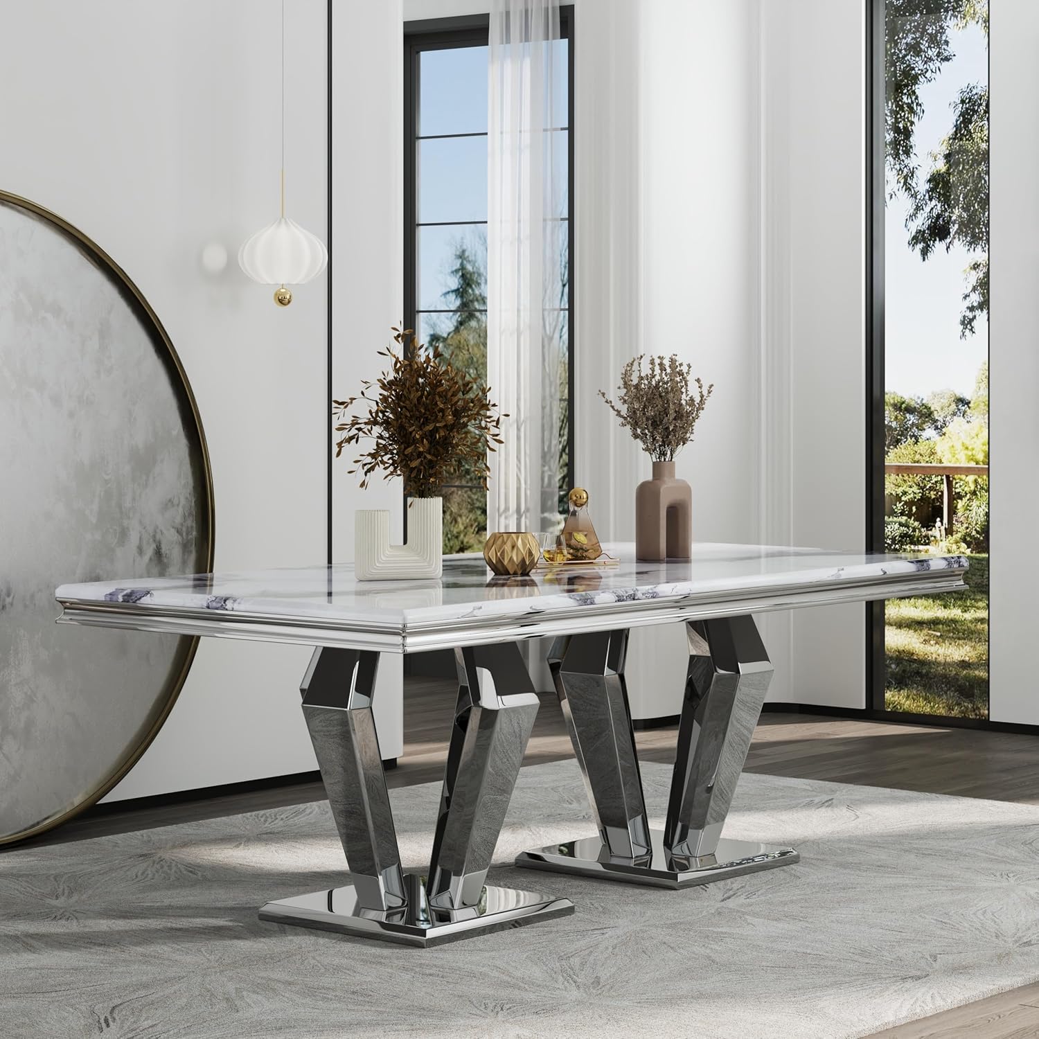 Luxury 78” Black and Gold Dining Table – Rectangular Dining Room Table