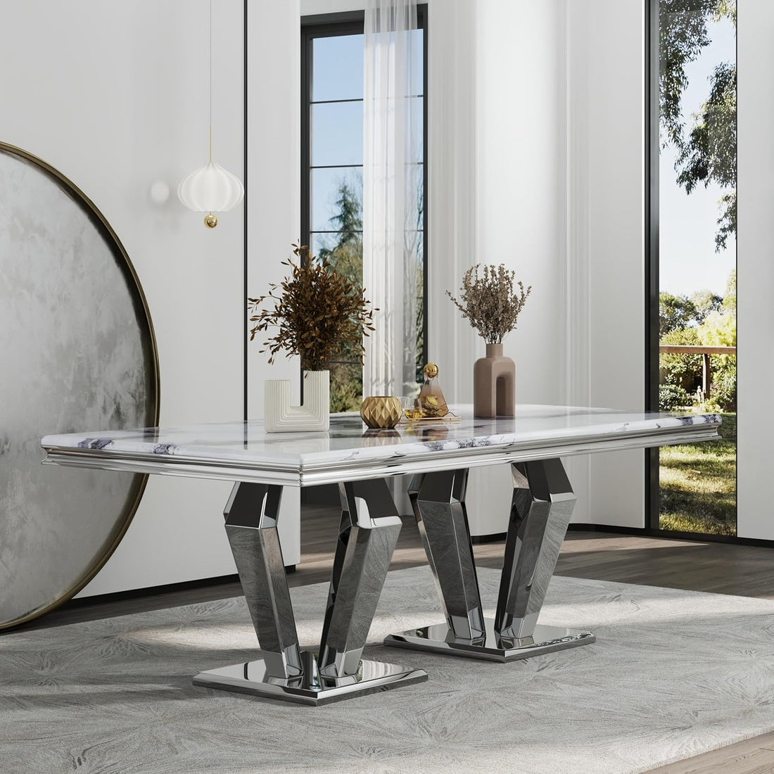 Luxury 78” Black and Gold Dining Table – Rectangular Dining Room Table