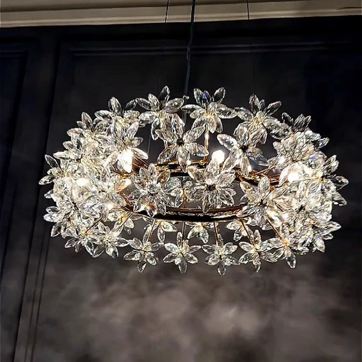 Luxury Double Layer Crystal Chandelier – Dimmable Gold Brass Designer Ceiling Light for Villas, Living Rooms