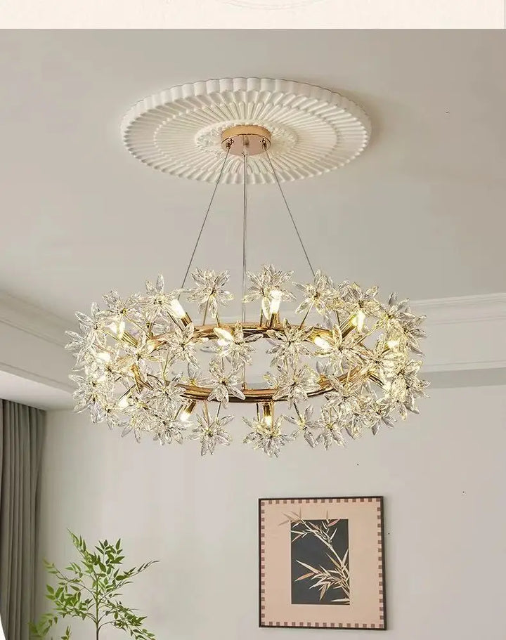 Luxury Double Layer Crystal Chandelier – Dimmable Gold Brass Designer Ceiling Light for Villas, Living Rooms