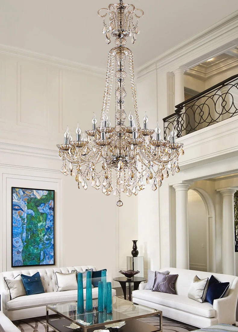 Luxury Extra Long Crystal Chandelier – Grand Staircase & Lamp; Lobby Lighting