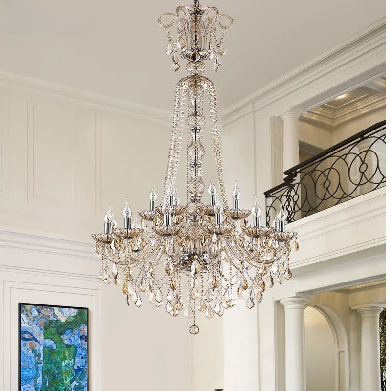 Luxury Extra Long Crystal Chandelier – Grand Staircase & Lamp; Lobby Lighting