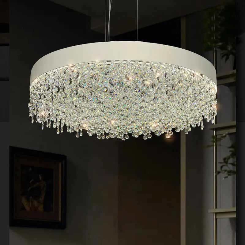 Luxury French Restaurant Chandelier – Modern White Crystal Designer Pendant Light