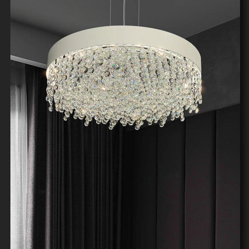 Luxury French Restaurant Chandelier – Modern White Crystal Designer Pendant Light