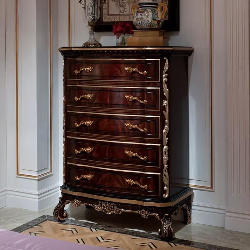 Luxury French Style Red & Gold Gilded Bedroom Set with Tufted Royal Bed