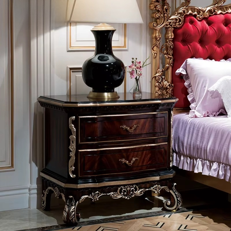 Luxury French Style Red & Gold Gilded Bedroom Set with Tufted Royal Bed