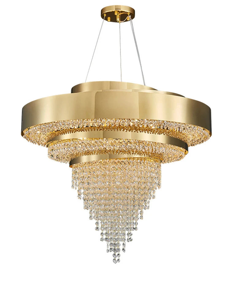 Luxury Gold Crystal Chandelier – Modern Pendant Ceiling Light for Living Room, Foyer, Home Decor