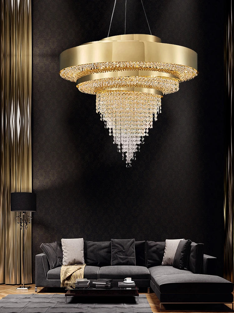 Luxury Gold Crystal Chandelier – Modern Pendant Ceiling Light for Living Room, Foyer, Home Decor