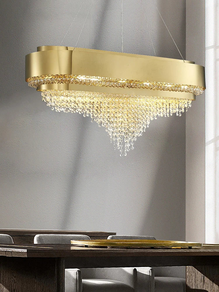 Luxury Gold Crystal Chandelier – Modern Pendant Ceiling Light for Living Room, Foyer, Home Decor