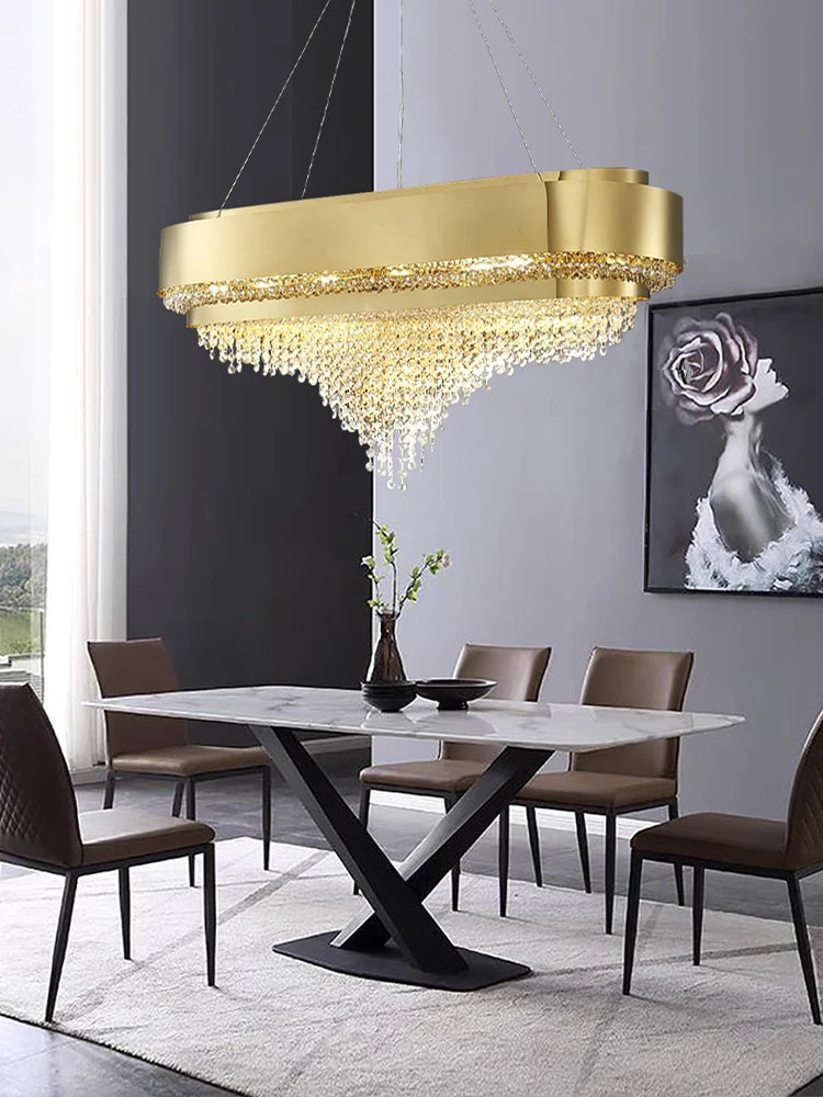 Luxury Gold Crystal Chandelier – Modern Pendant Ceiling Light for Living Room, Foyer, Home Decor