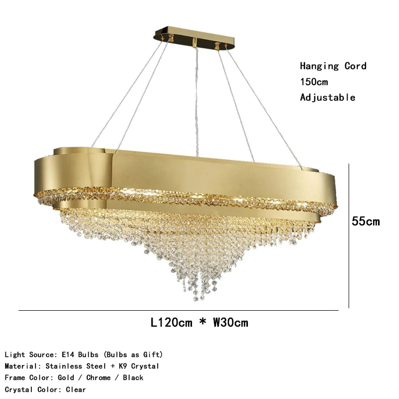 Luxury Gold Crystal Chandelier – Modern Pendant Ceiling Light for Living Room, Foyer, Home Decor