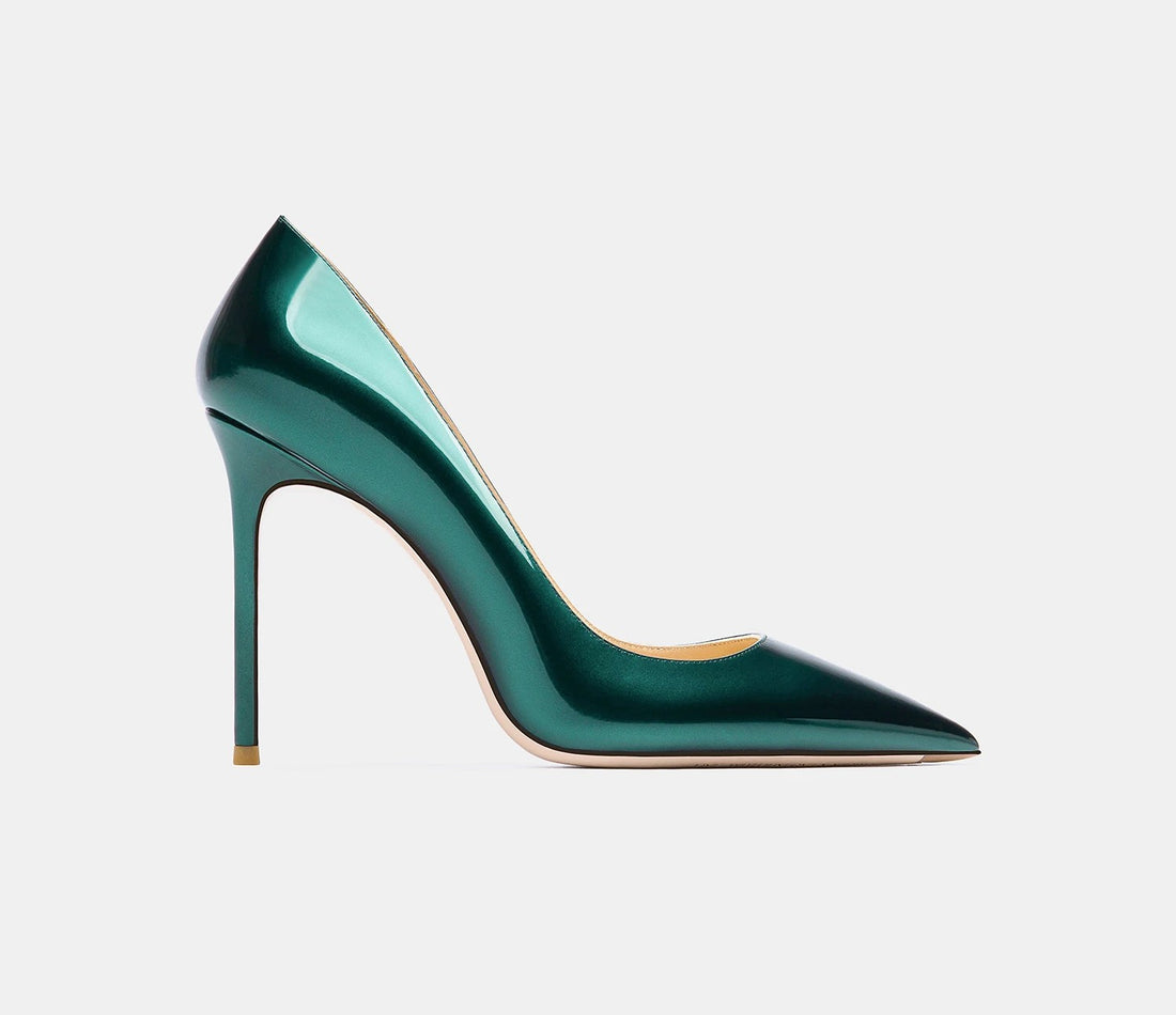 Luxury Green Patent Leather Women's High Heels – Elegant Pointed-Toe Stiletto Pumps