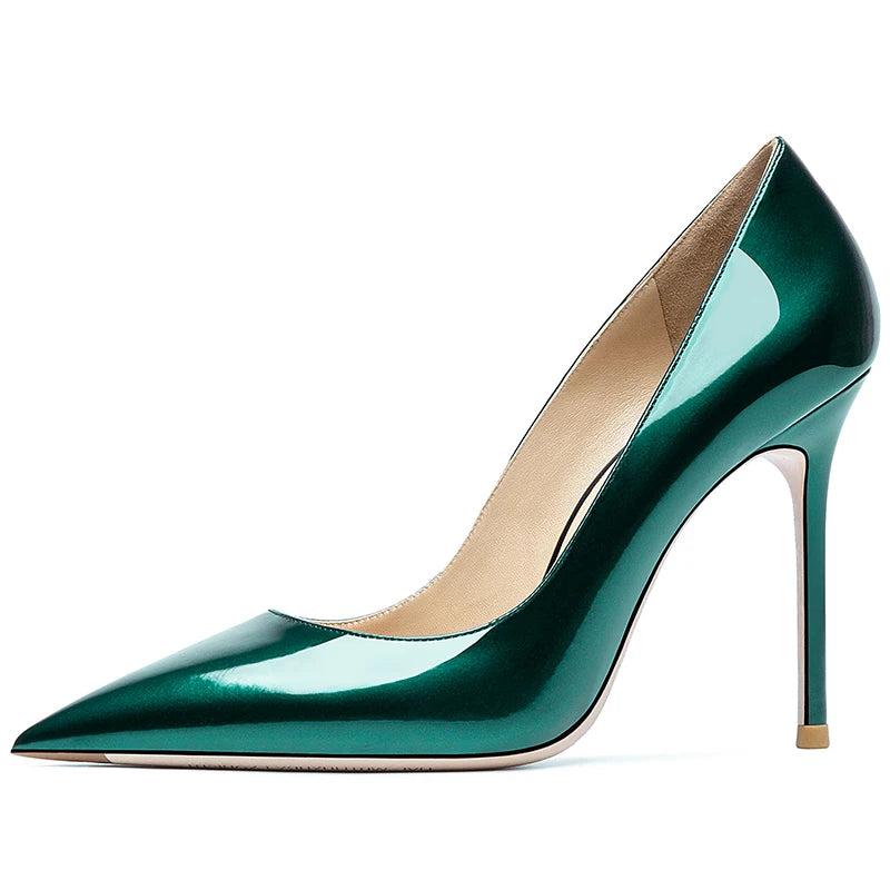 Luxury Green Patent Leather Women's High Heels – Elegant Pointed-Toe Stiletto Pumps