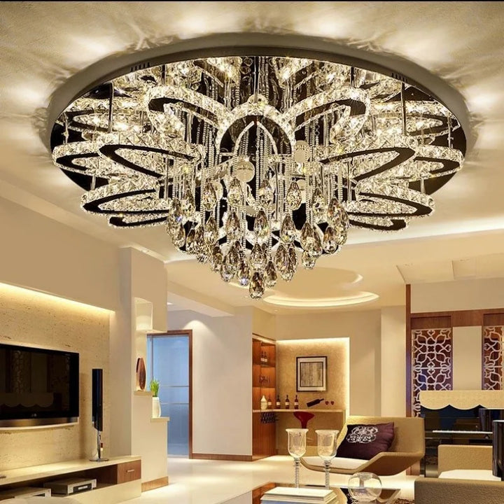 Luxury LED Crystal Chandelier – Remote Control Pendant Light for Living Room, Restaurant, Bedroom, Hotel & Villa