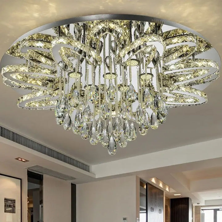 Luxury LED Crystal Chandelier – Remote Control Pendant Light for Living Room, Restaurant, Bedroom, Hotel & Villa