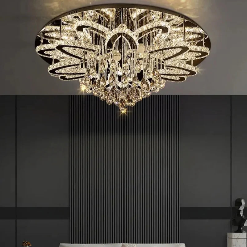 Luxury LED Crystal Chandelier – Remote Control Pendant Light for Living Room, Restaurant, Bedroom, Hotel & Villa
