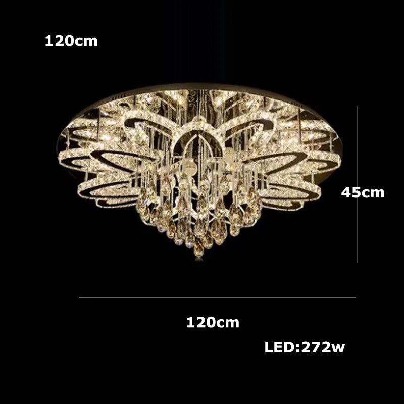 Luxury LED Crystal Chandelier – Remote Control Pendant Light for Living Room, Restaurant, Bedroom, Hotel & Villa