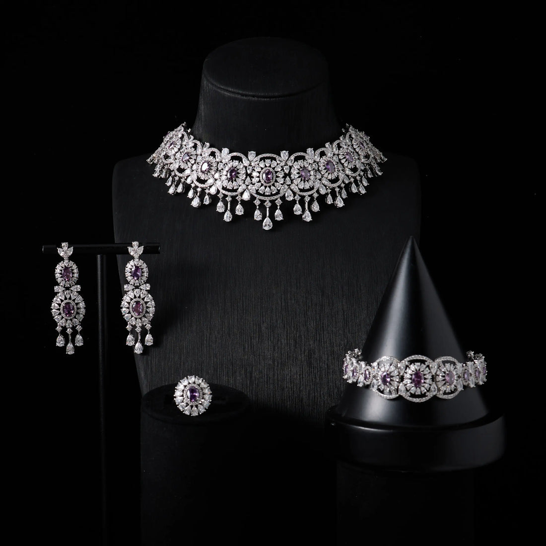 Luxury Micro Pavé CZ Choker Necklace Set for Women Wedding Bridal Necklace