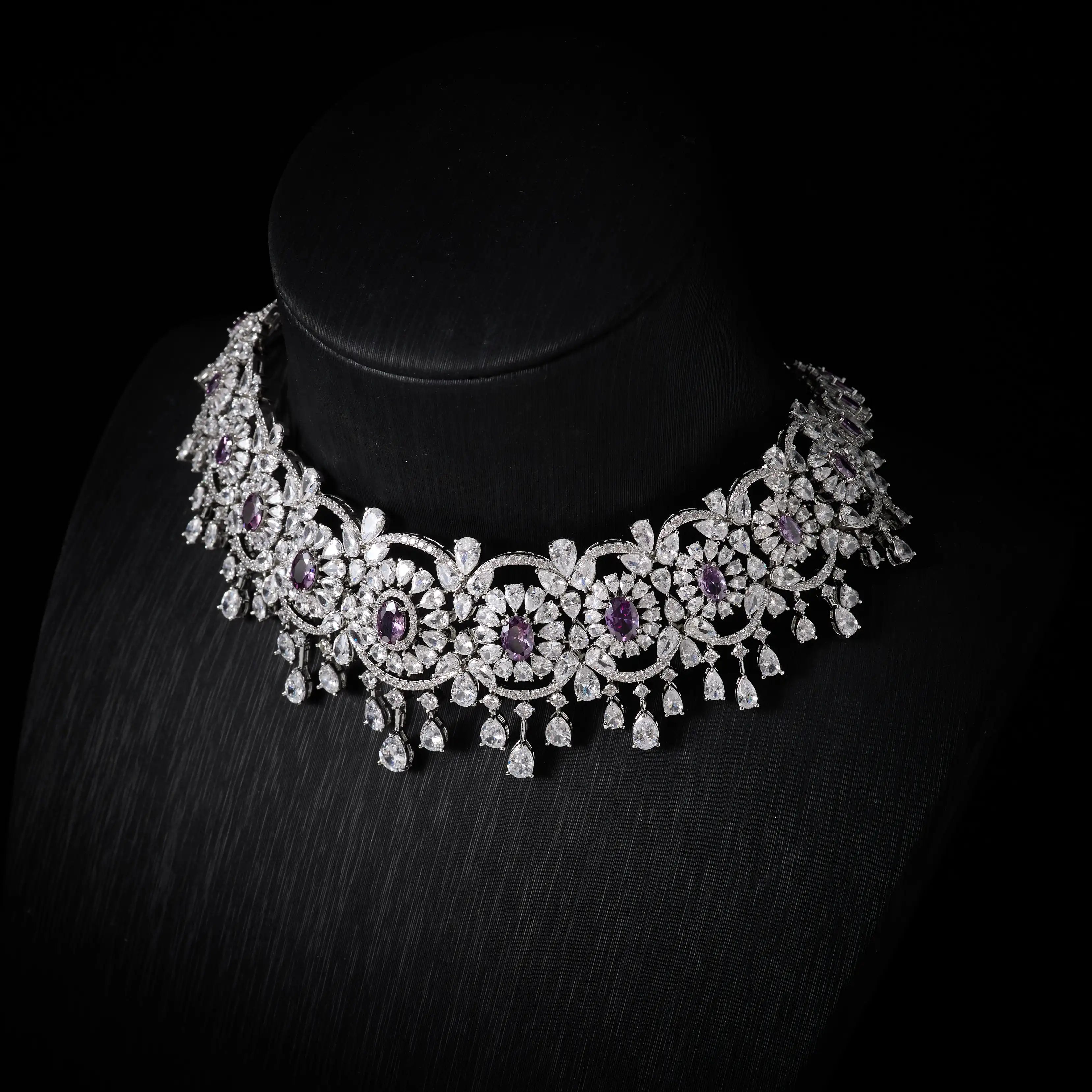 Luxury Micro Pavé CZ Choker Necklace Set for Women Wedding Bridal Necklace