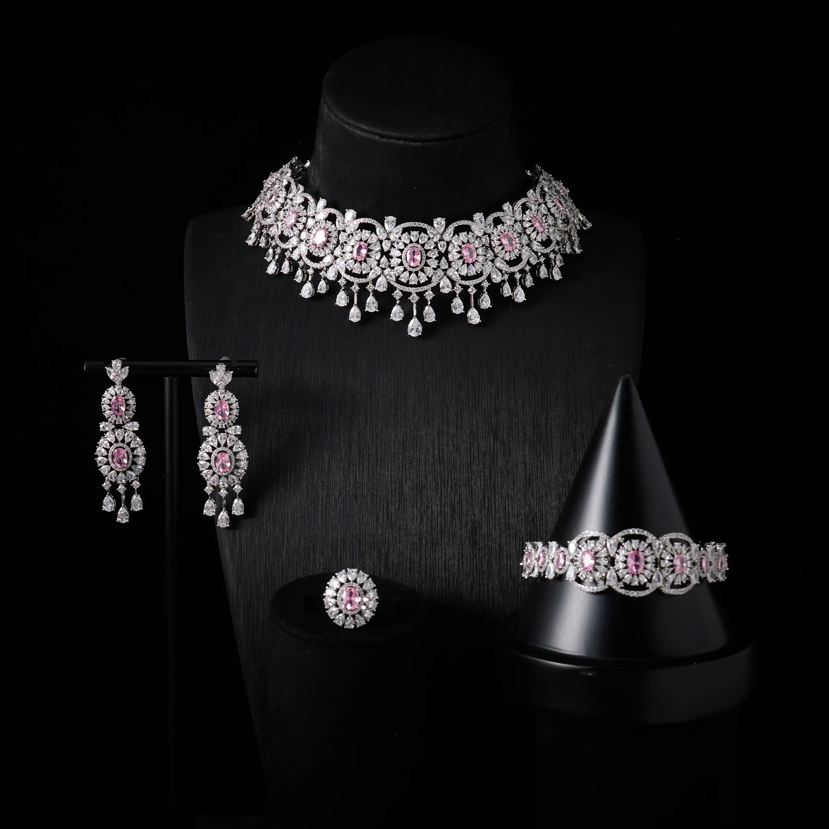 Luxury Micro Pavé CZ Choker Necklace Set for Women Wedding Bridal Necklace