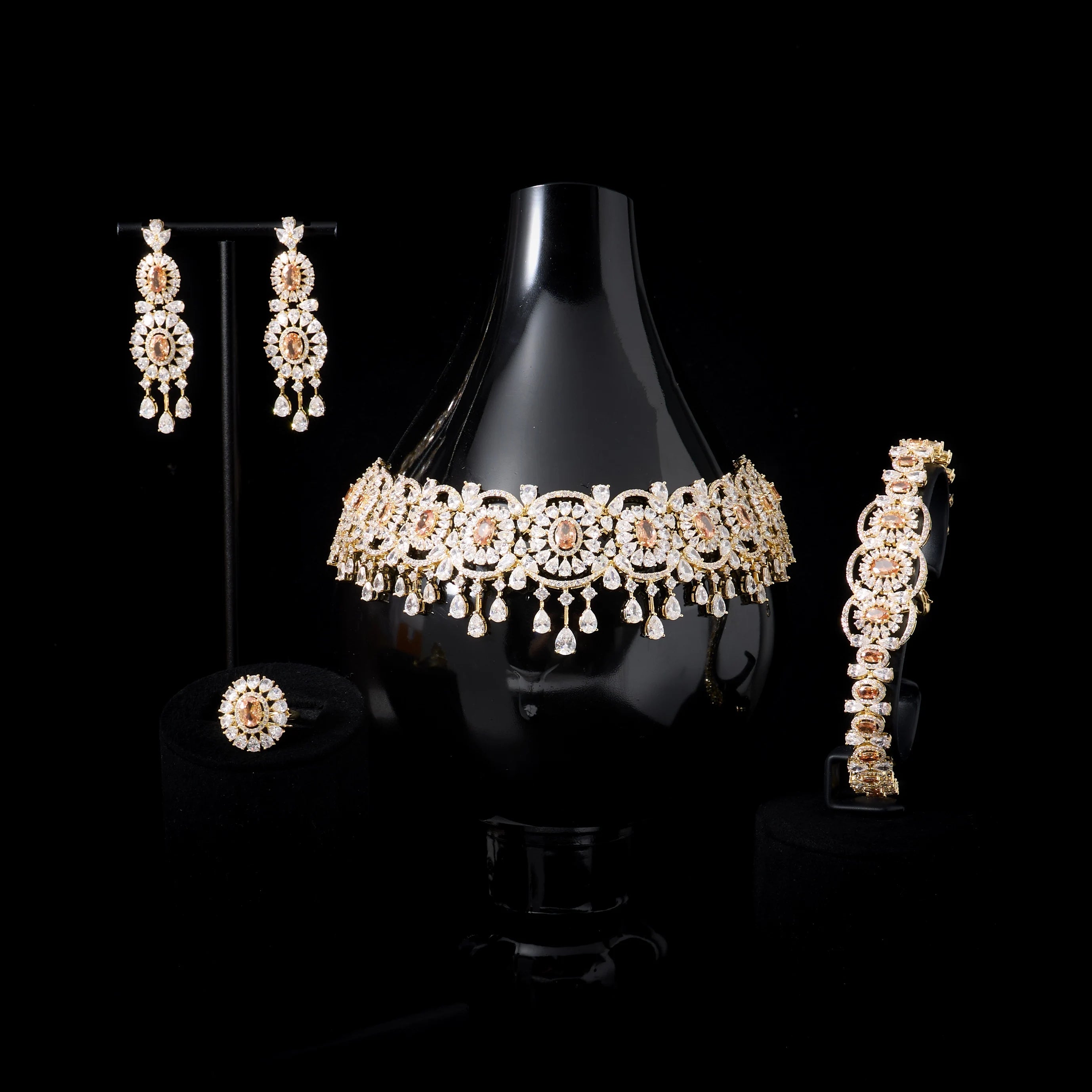 Luxury Micro Pavé CZ Choker Necklace Set for Women Wedding Bridal Necklace